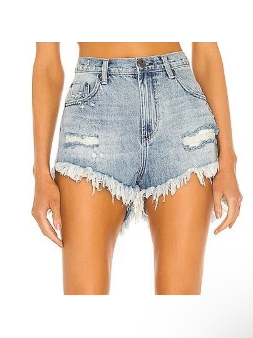 One Teaspoon Light Blue High-Rise Distressed Denim Shorts